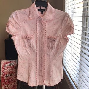 Bebe- Pink Seersucker Blouse